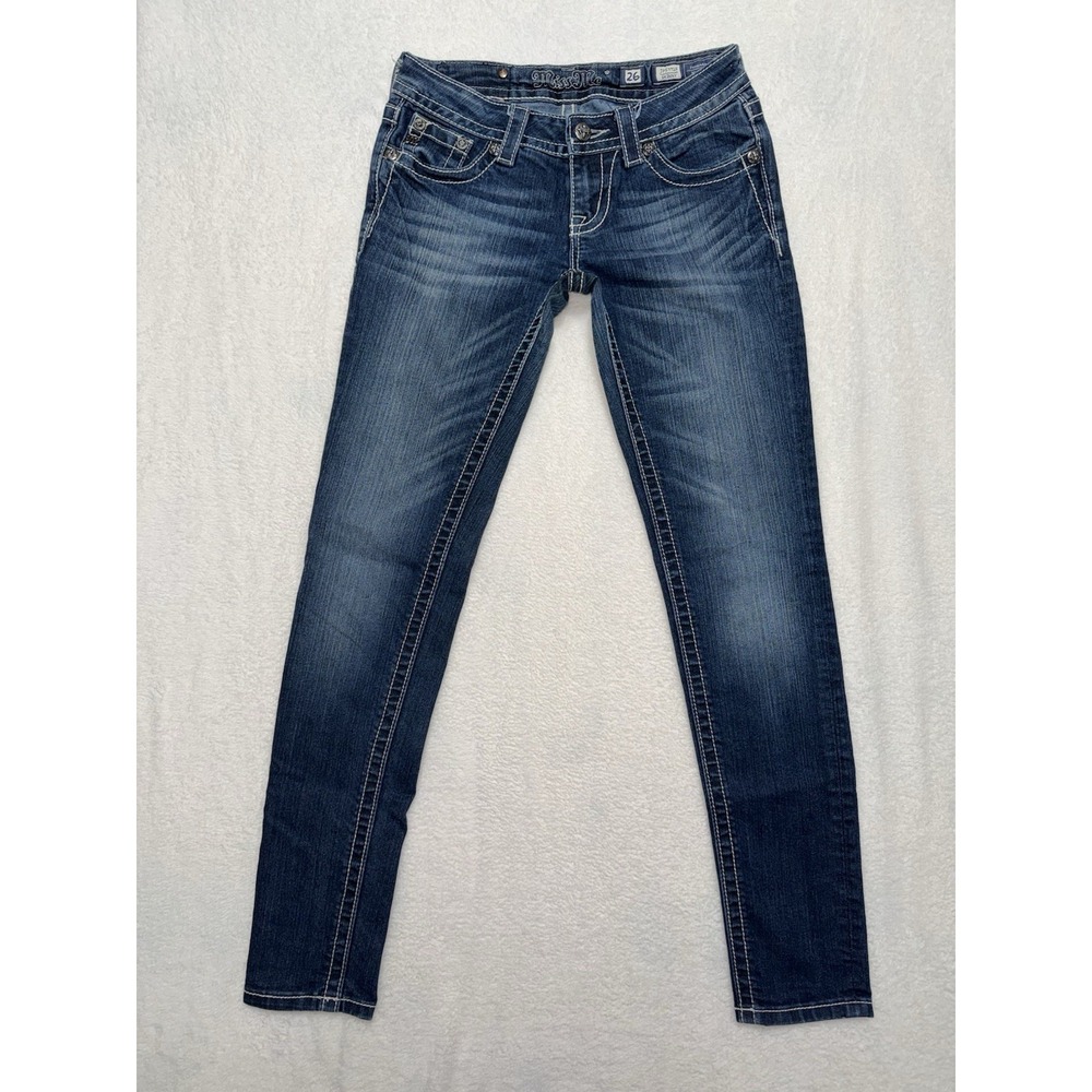 Miss Me Womens Skinny Jeans Medium Wash Embroidered Mid Rise Sz 26